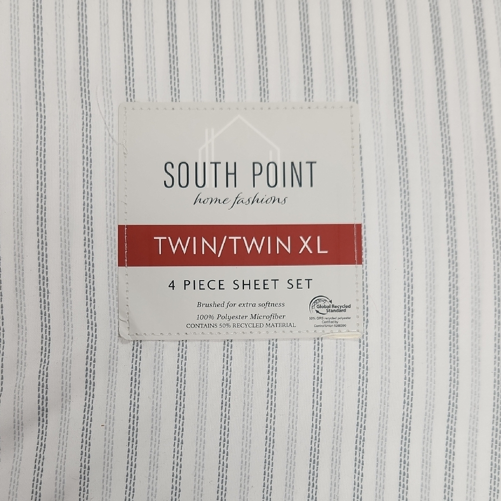 South Point Home Fashions Twin/Twin XL Sheet Set - White and Gray - Picture 3 of 3